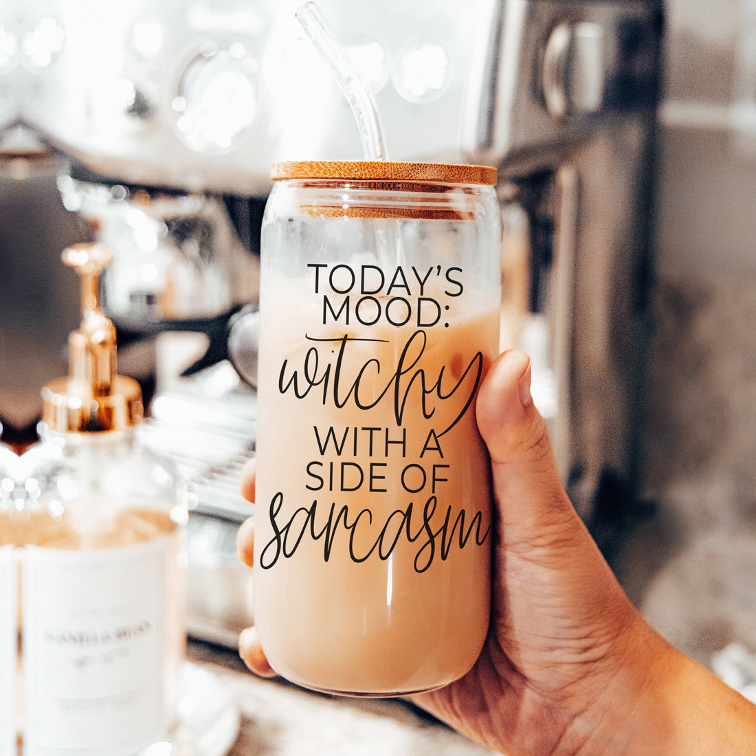 Witchy With a Side of Sarcasm 20oz Glass Tumbler with Lid - Image 34