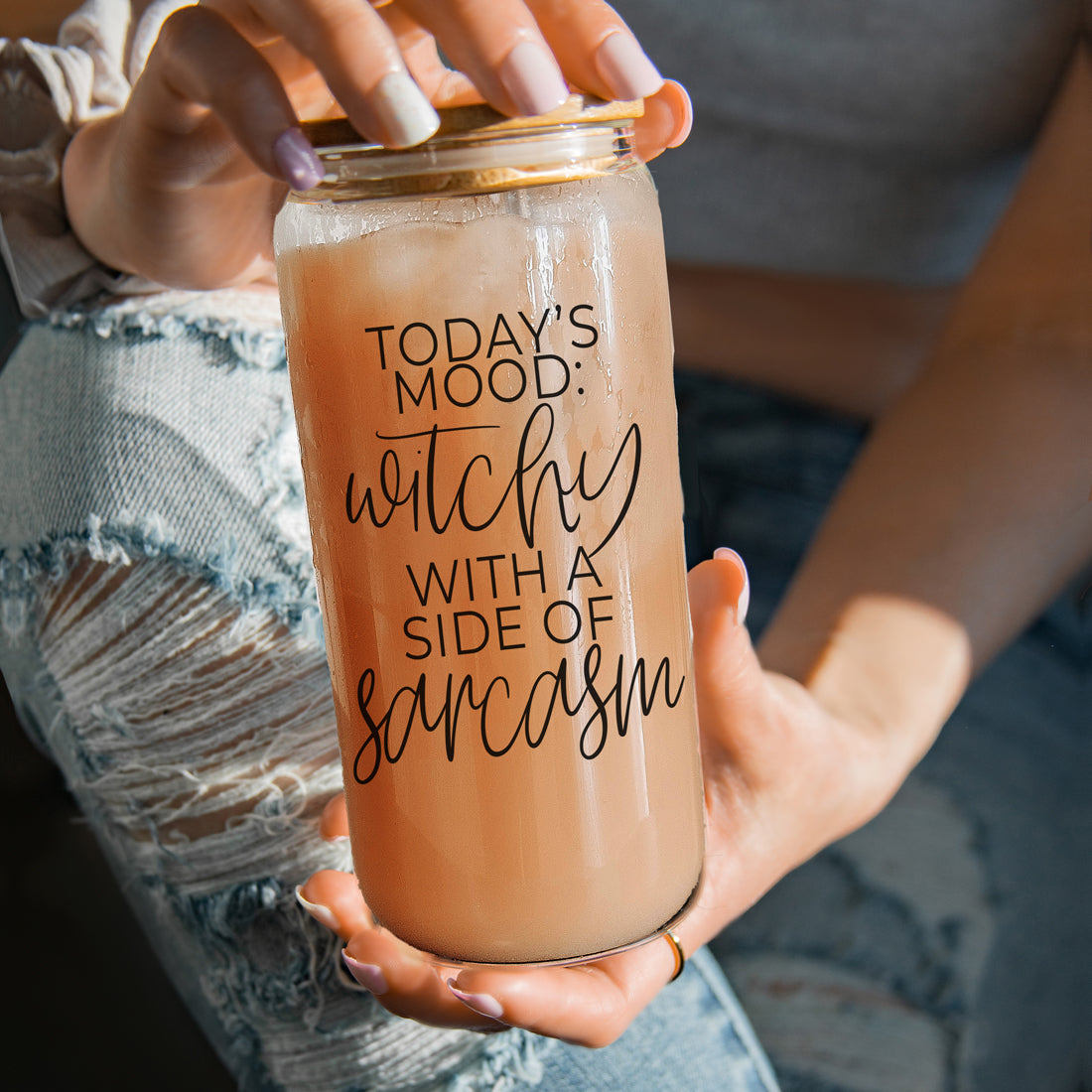 Witchy With a Side of Sarcasm 20oz Glass Tumbler with Lid - Image 31