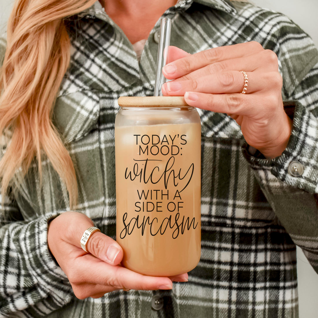 Witchy With a Side of Sarcasm 20oz Glass Tumbler with Lid - Image 30