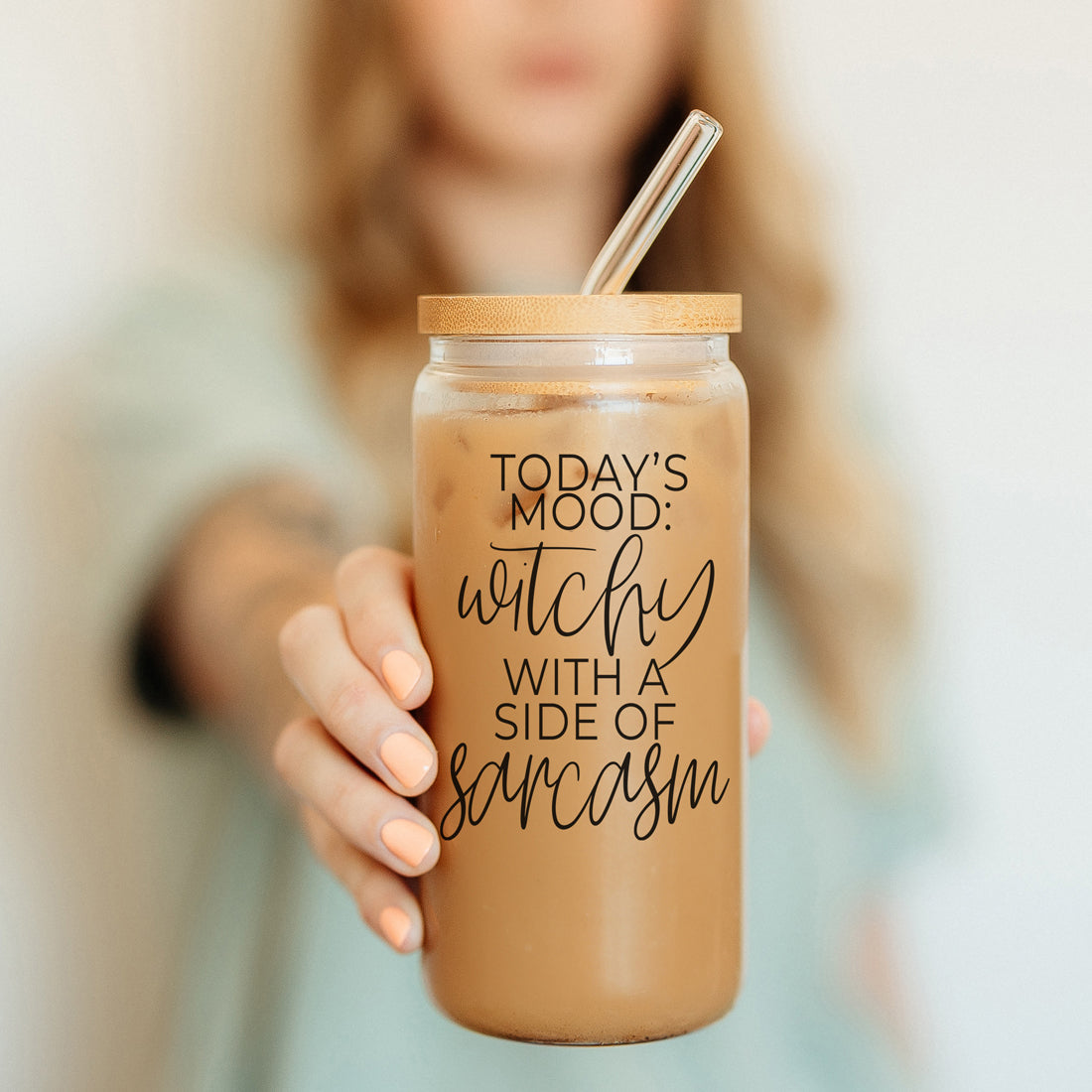 Witchy With a Side of Sarcasm 20oz Glass Tumbler with Lid - Image 33