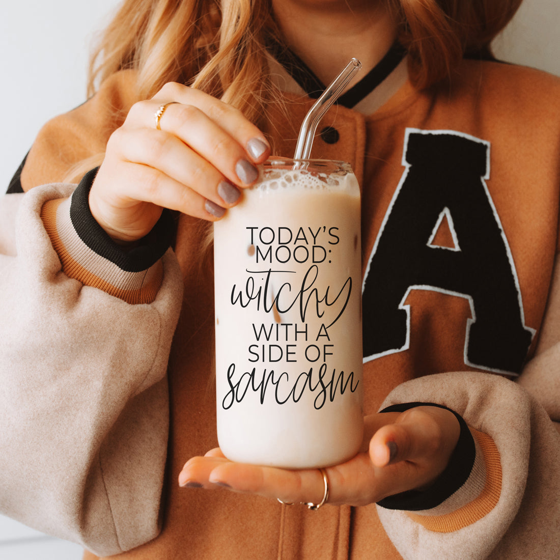 Witchy With a Side of Sarcasm 20oz Glass Tumbler with Lid - Image 29