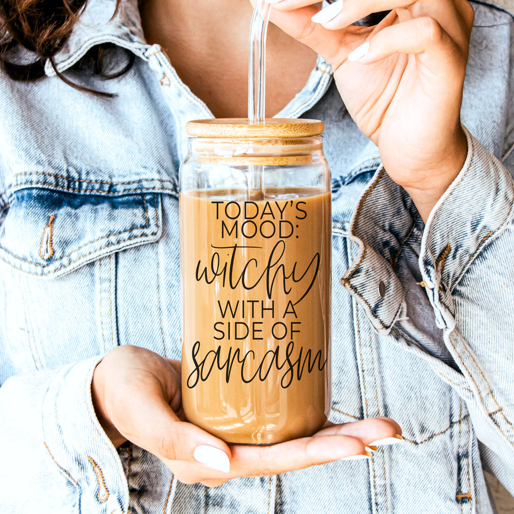 Witchy With a Side of Sarcasm 20oz Glass Tumbler with Lid - Image 14