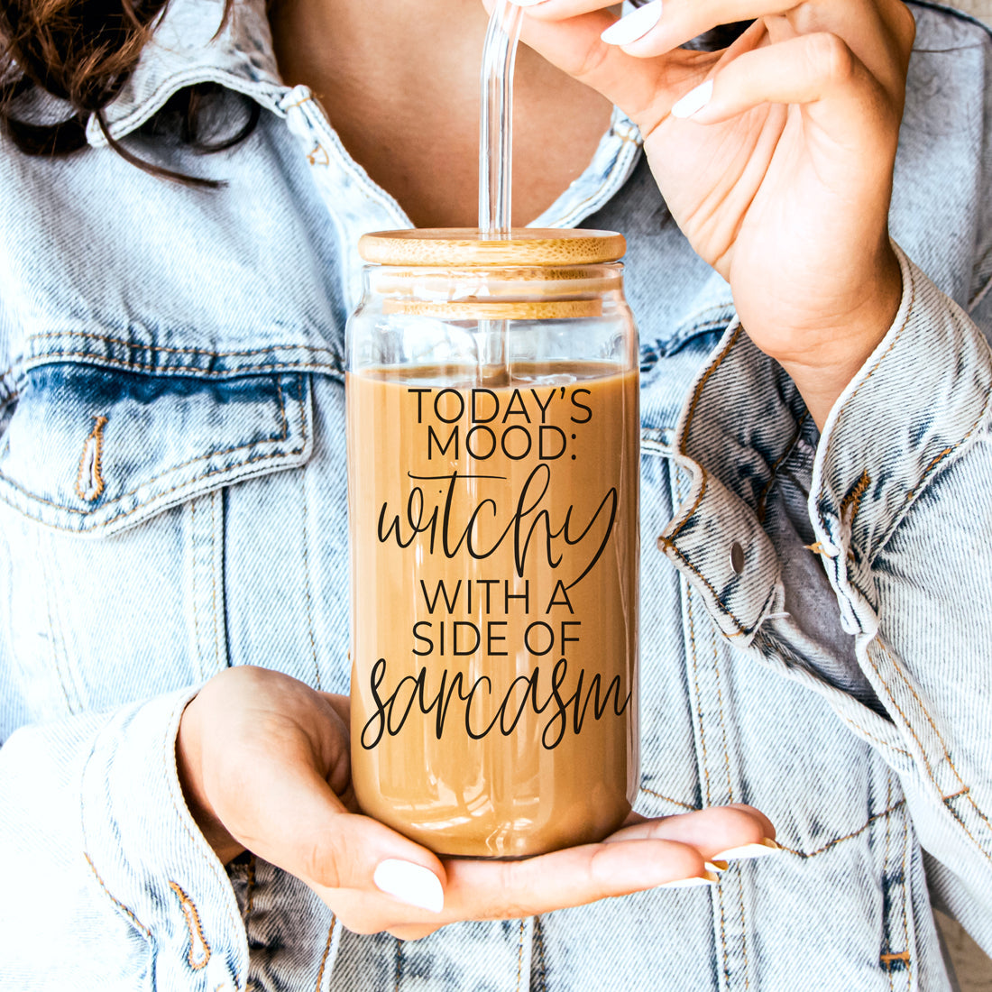 Witchy With a Side of Sarcasm 20oz Glass Tumbler with Lid - Image 14