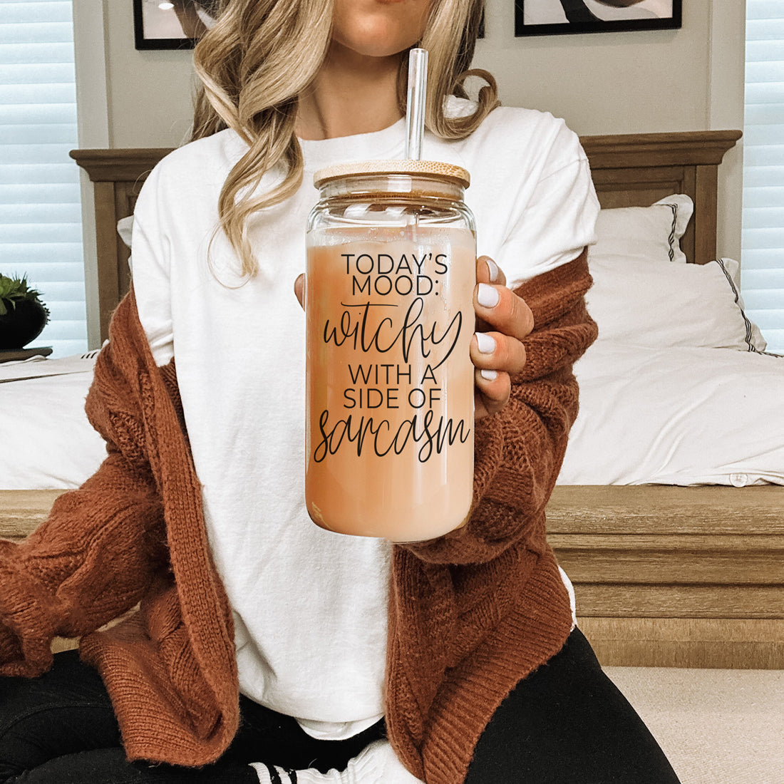Witchy With a Side of Sarcasm 20oz Glass Tumbler with Lid - Image 40