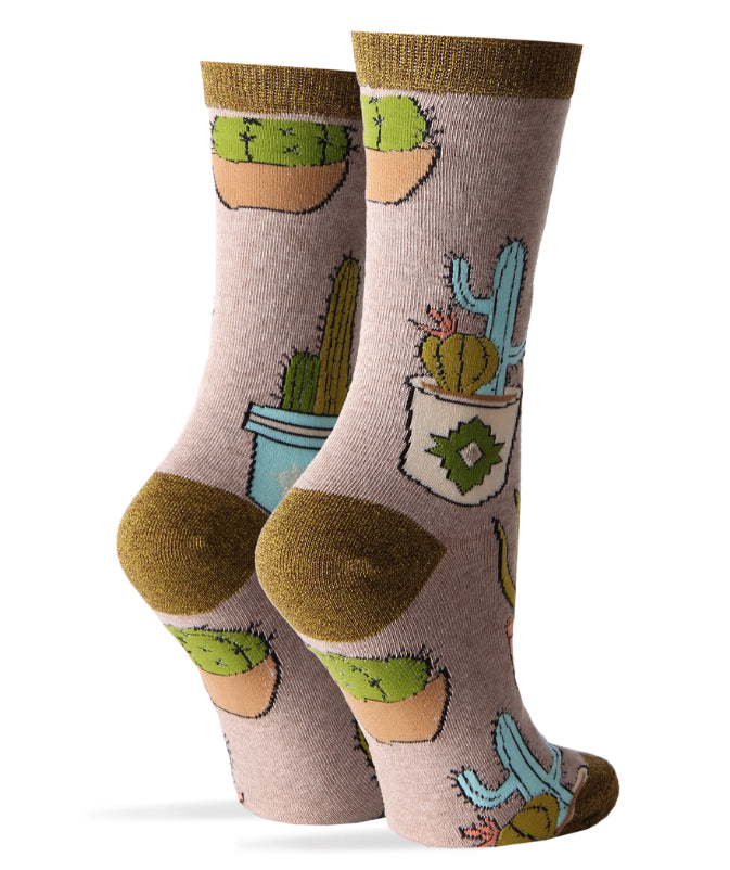 Women's Cactus Print Crew Socks - Breathable Cotton Blend - Image 3
