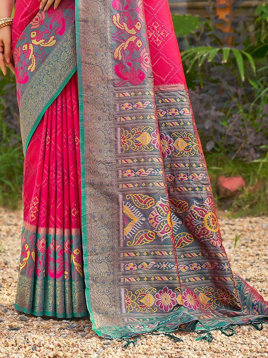 Red Soft Silk Saree with Sea Green Blouse