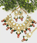 Detailed view of handmade gold-plated Kundan jewellery set
