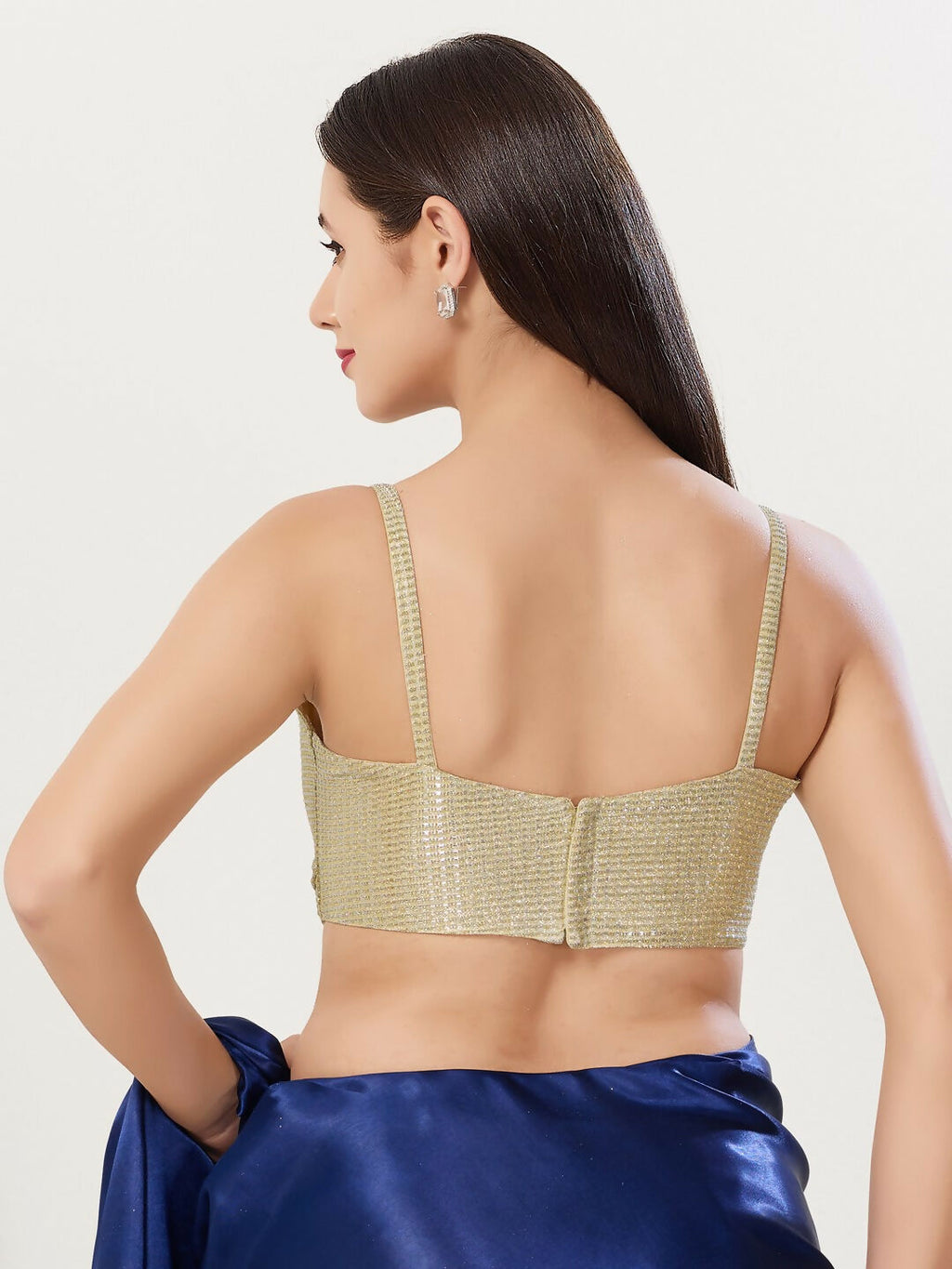 Gold Stitched Blouse in Polyester Fabric with Square Neck