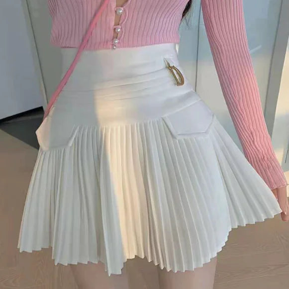Women's High-Waisted Pleated Mini Skirt in Black or White - Image 2
