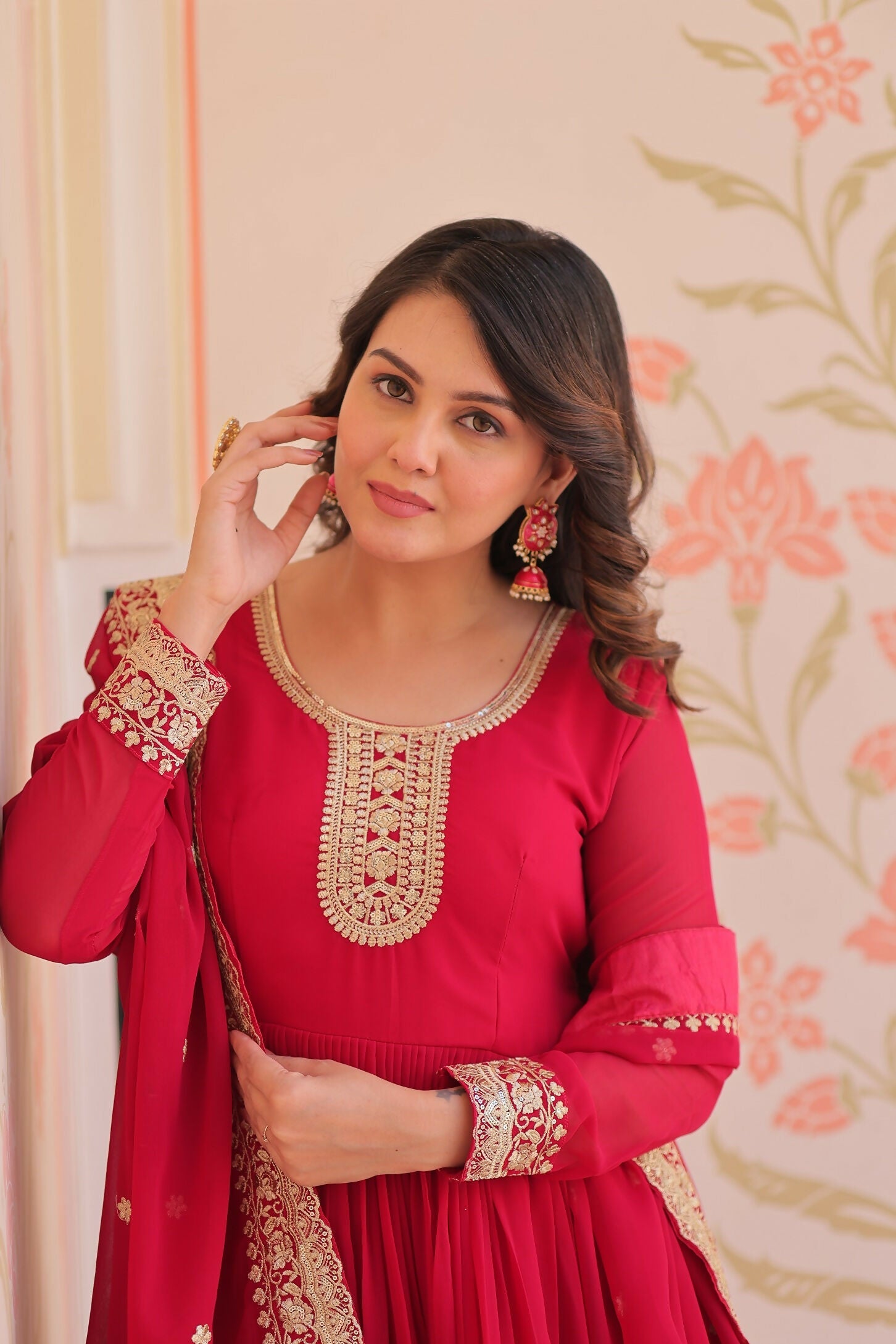 Maroon Georgette Kurta Set Featuring Sequence Embroidery