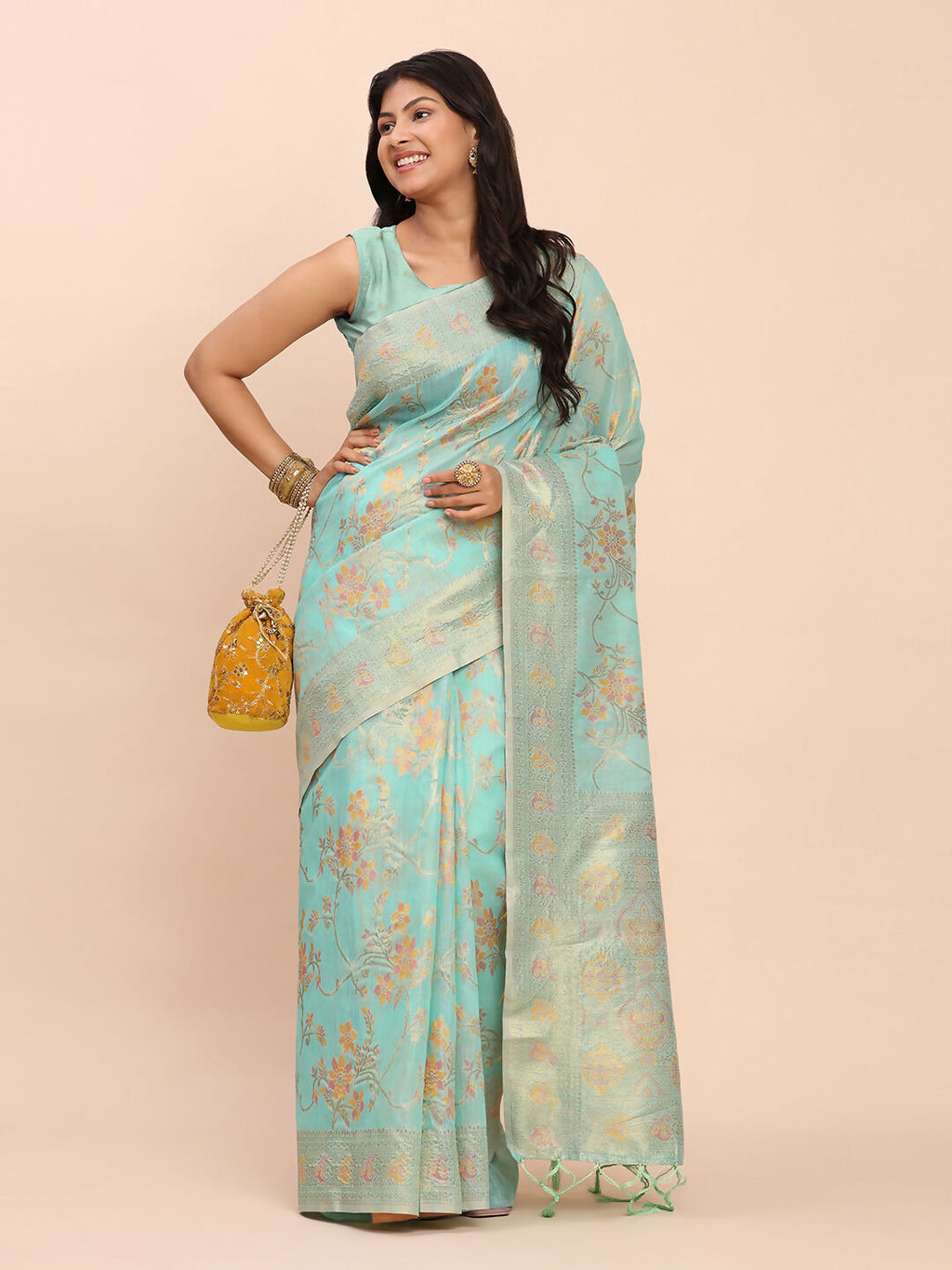 Sea Green Linen Cotton Saree with Matching Blouse Piece