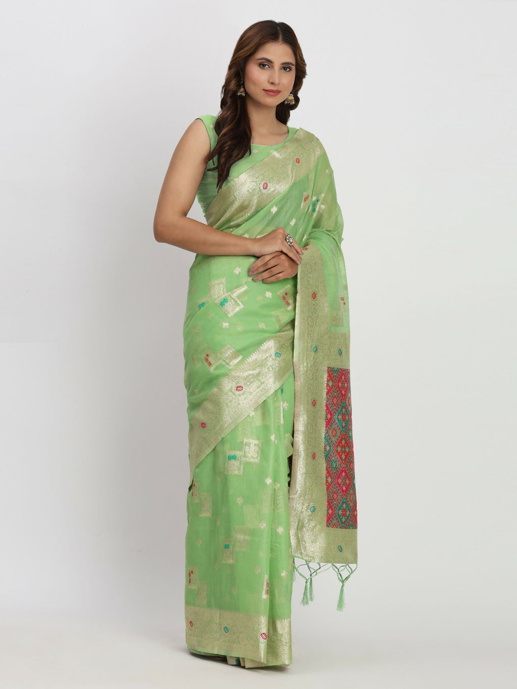 Light Green Linen Cotton Saree with Matching Blouse