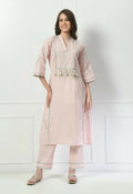 A beautiful cream cotton kurta set paired with a matching organza dupatta.