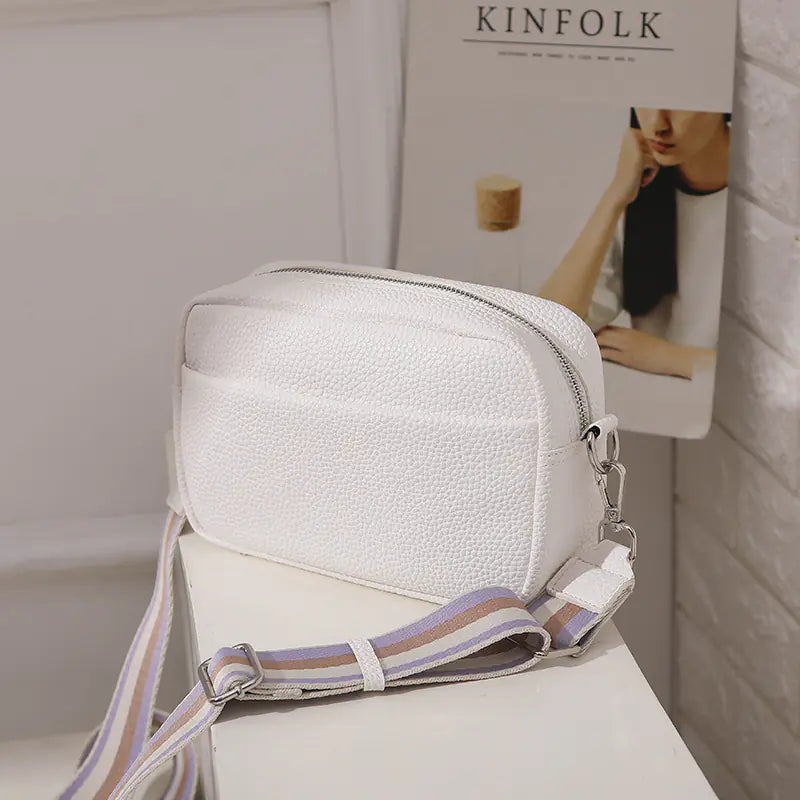 Solid Color Women's Messenger Bag with Wide Strap