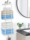 Bathroom Towel Storage Rack Wall Towel Rack for Rolled Towels 3 Tier Towel Holder Shelf with 4 Hooks for Small Bathroom White