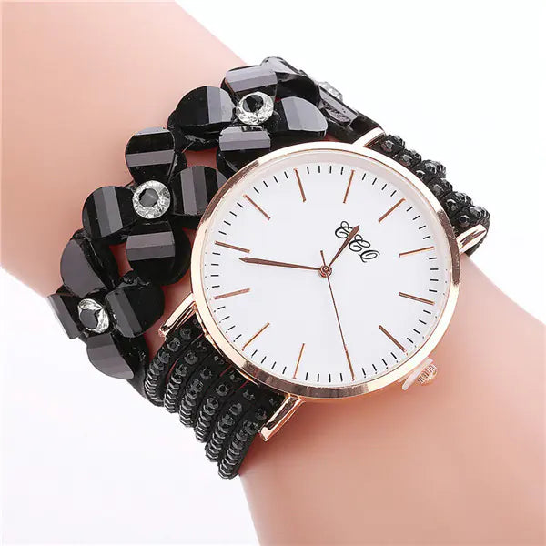Women Floral Crystal Charm Bracelet Watch in Pink - Image 5