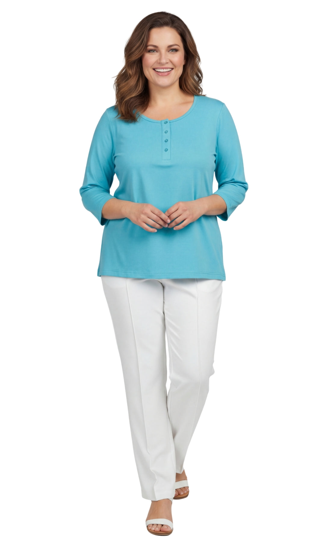 Women's 3/4 Sleeve Henley Top with Button Placket