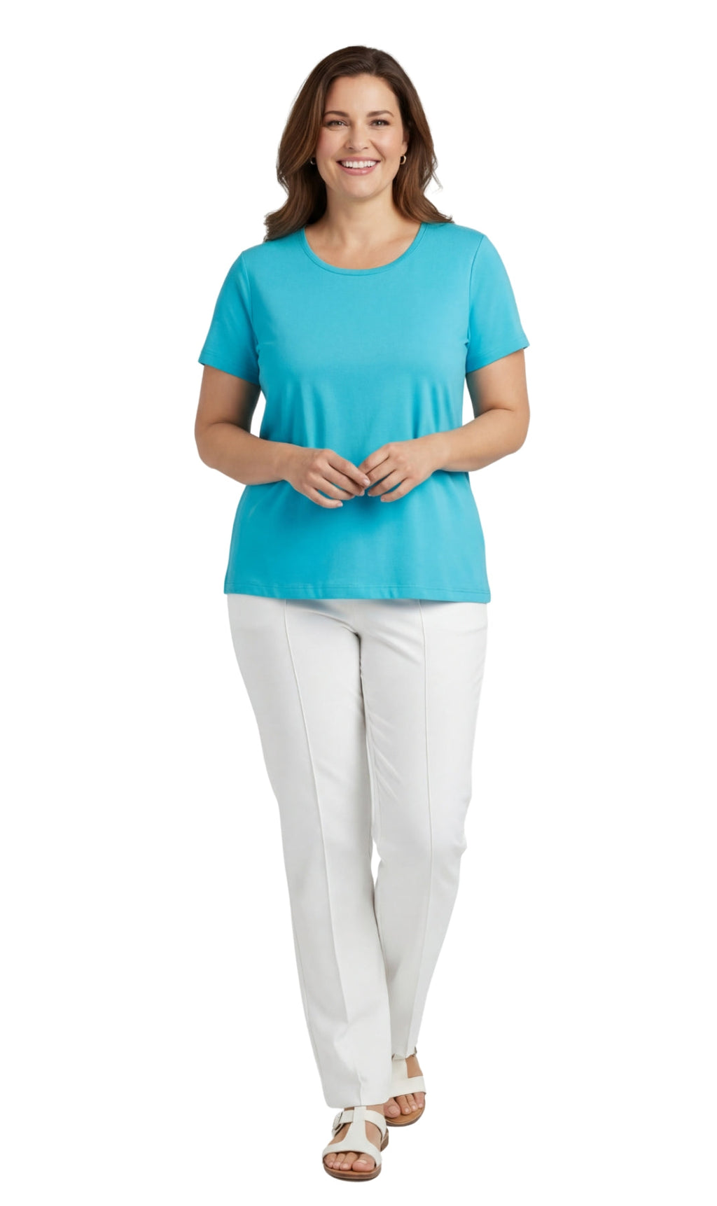 Women's Relaxed Fit Crew Neck Cotton Blend Short Sleeve T-Shirt
