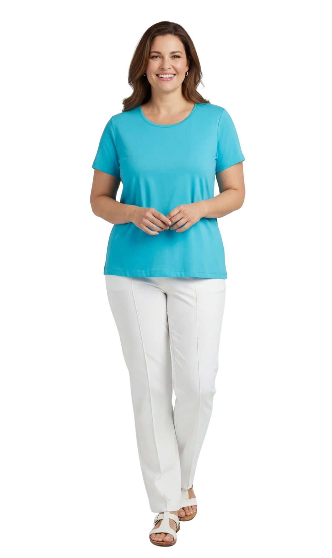 Women's Relaxed Fit Crew Neck Cotton Blend Short Sleeve T-Shirt