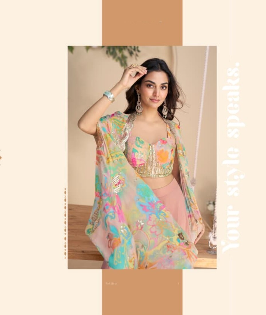 Blue Silk Indowestern Suit Set with Matching Dupatta