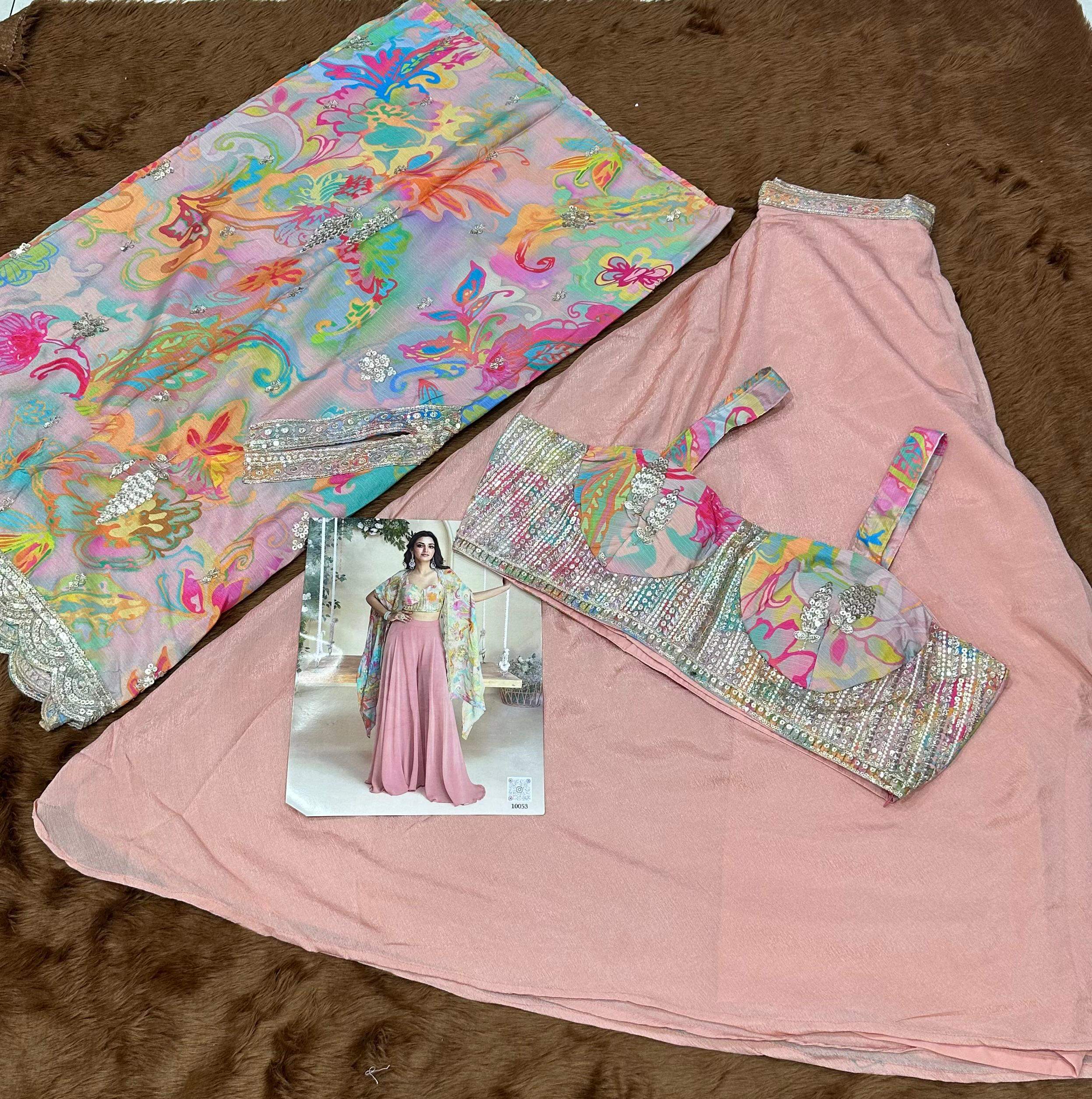 Blue Silk Indowestern Suit Set with Matching Dupatta