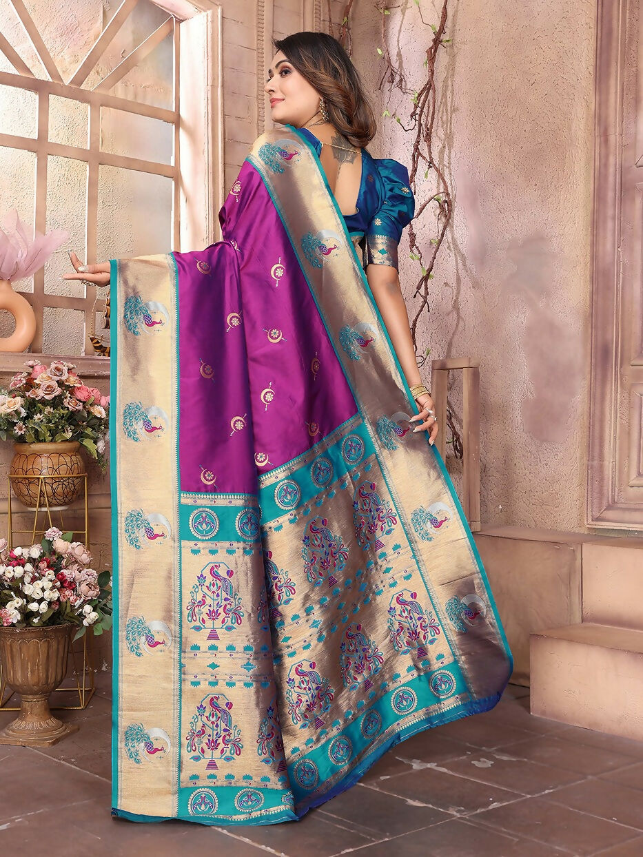 Purple Paithani Woven Soft Silk Saree with Matching Blouse