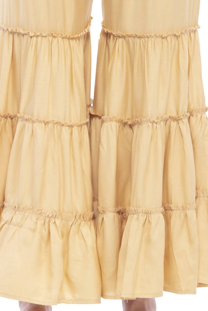 Women's Golden Rayon Cotton Palazzo Pants Wide Leg Trousers