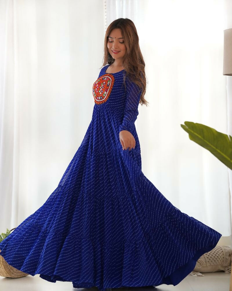 Elegant Royal Blue Chanderi Kurta featuring intricate sequence embroidery work