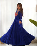 Elegant Royal Blue Chanderi Kurta featuring intricate sequence embroidery work