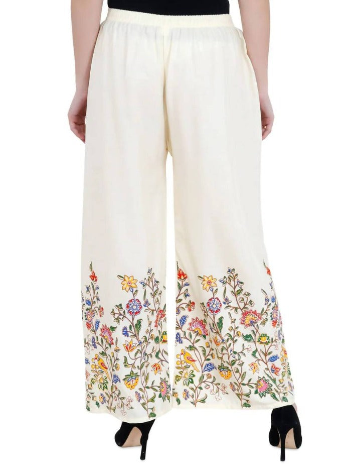 Off White Floral Print Palazzo Pants