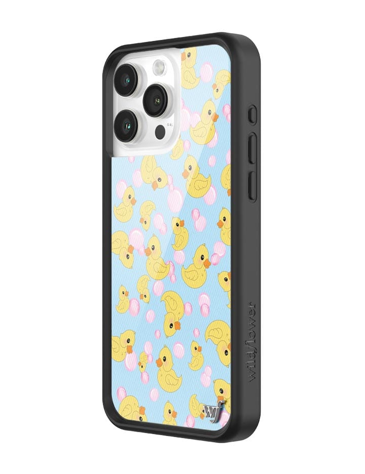 What the Duck iPhone Case in Blue and Pink Bubble Bath Design