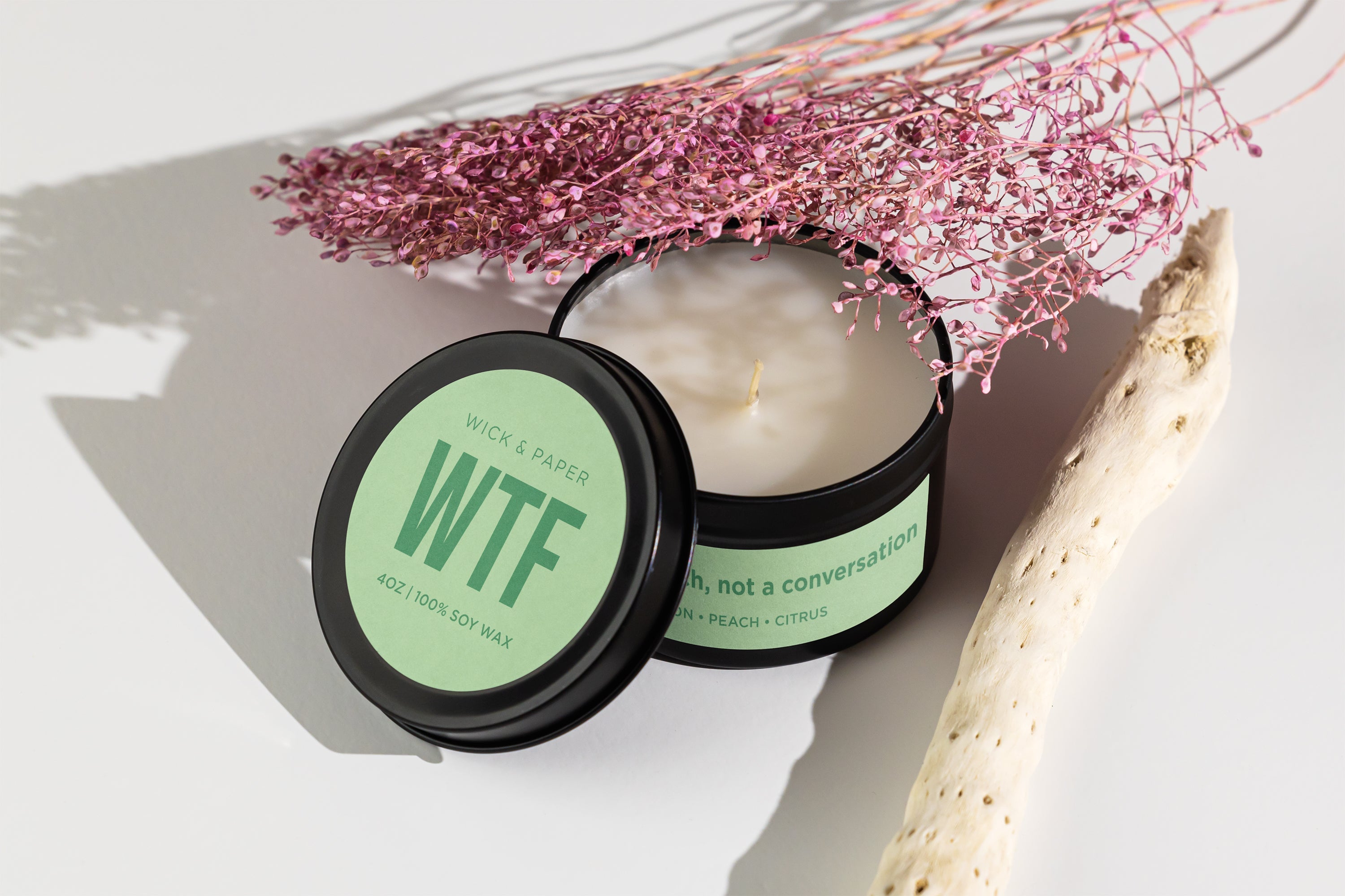 WTF Scented Soy Wax Candle Lemon Peach and Citrus 4oz - Image 2