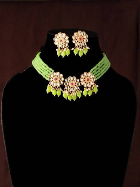 Johar Kamal Pista beads and pearl gold-polished necklace set for women