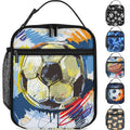 Watercolor Soccer Lunch Box Boys Girls Insulated Lunch Bag Reusable Lunchbox with Side Pocket Lunch Box for Girls Boys Teen Waterproof Lunch Tote Bag for Women Men Kids Work Office School Picnic