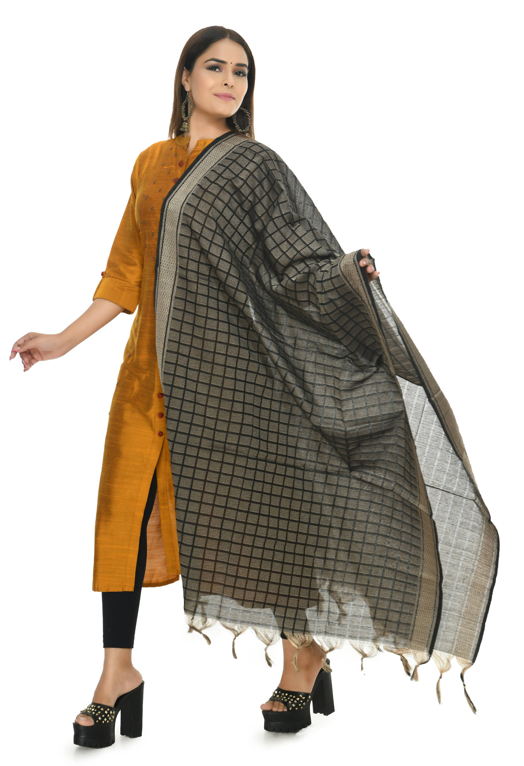 Black Handloom Cotton Dupatta - Classic Versatile Ethnic Wear