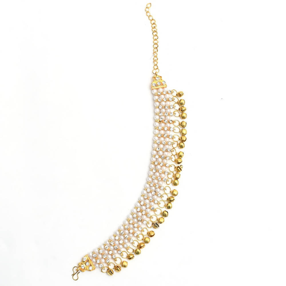 Gold-Polished Pearls Traditional Anklets for Elegant Styling