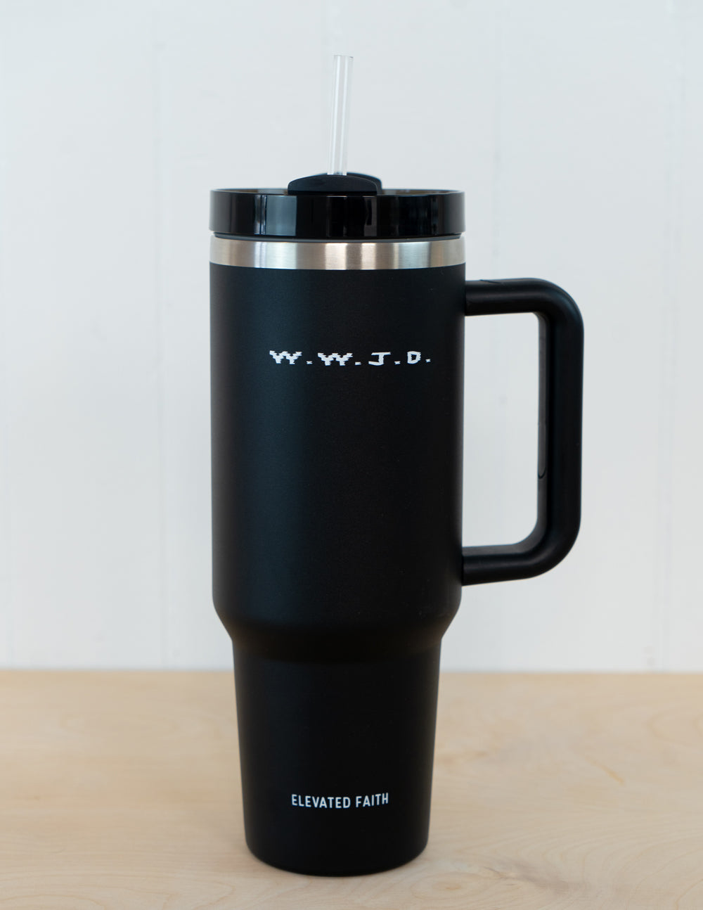WWJD 40 oz Stainless Steel Tumbler with Handle and Straw - Image 2