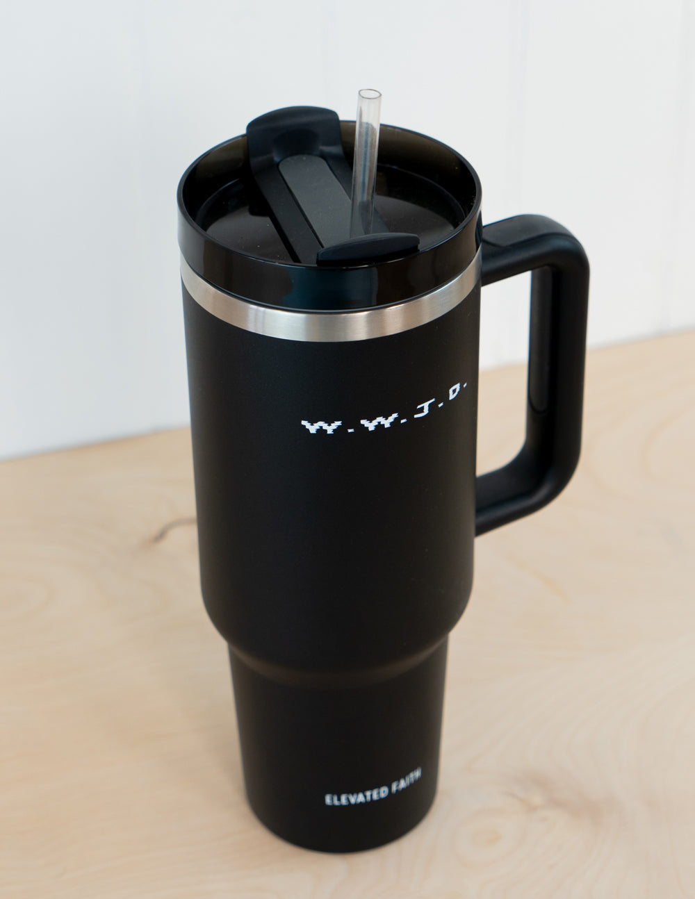 WWJD 40 oz Stainless Steel Tumbler with Handle and Straw - Image 3