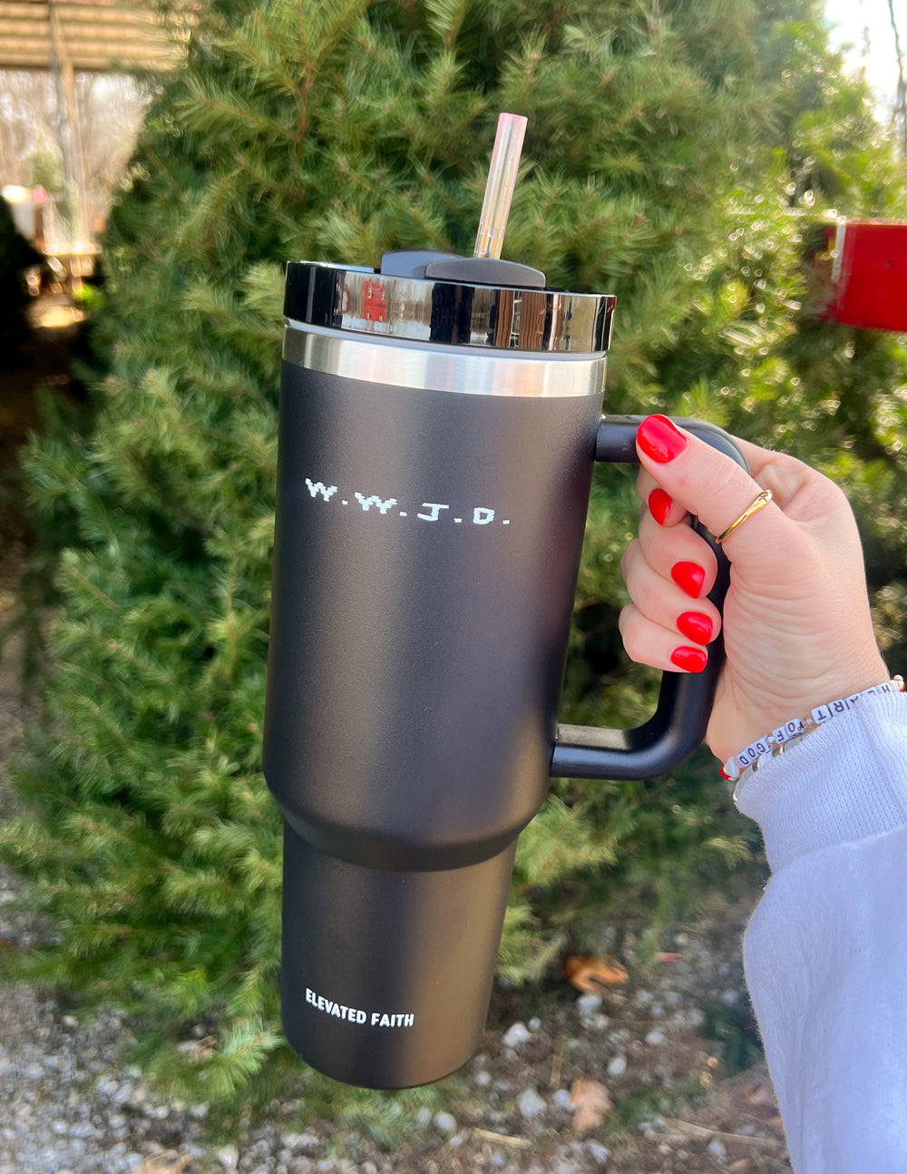 WWJD 40 oz Stainless Steel Tumbler with Handle and Straw - Image 5