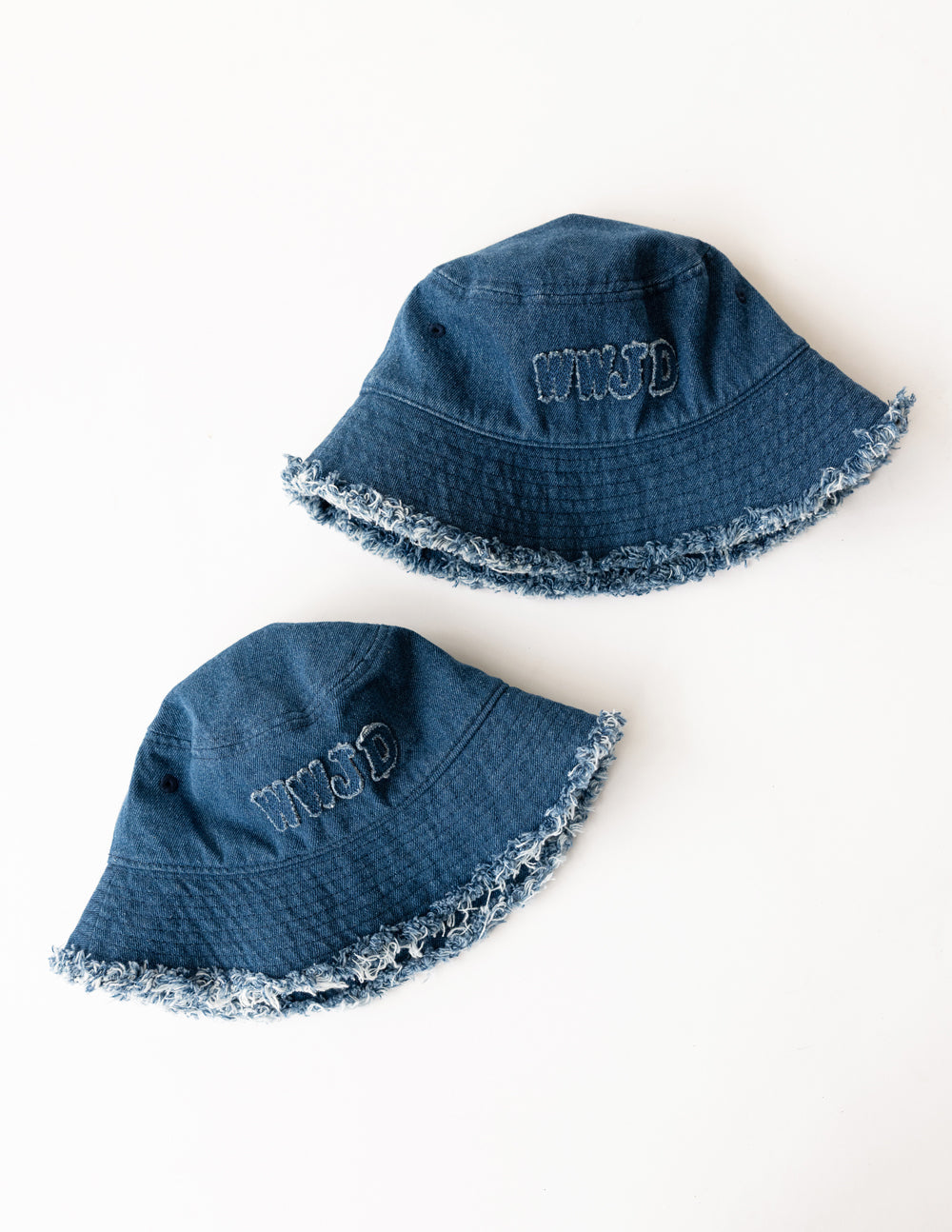 Kids Denim Bucket Hat with WWJD Appliqué - Medium Blue