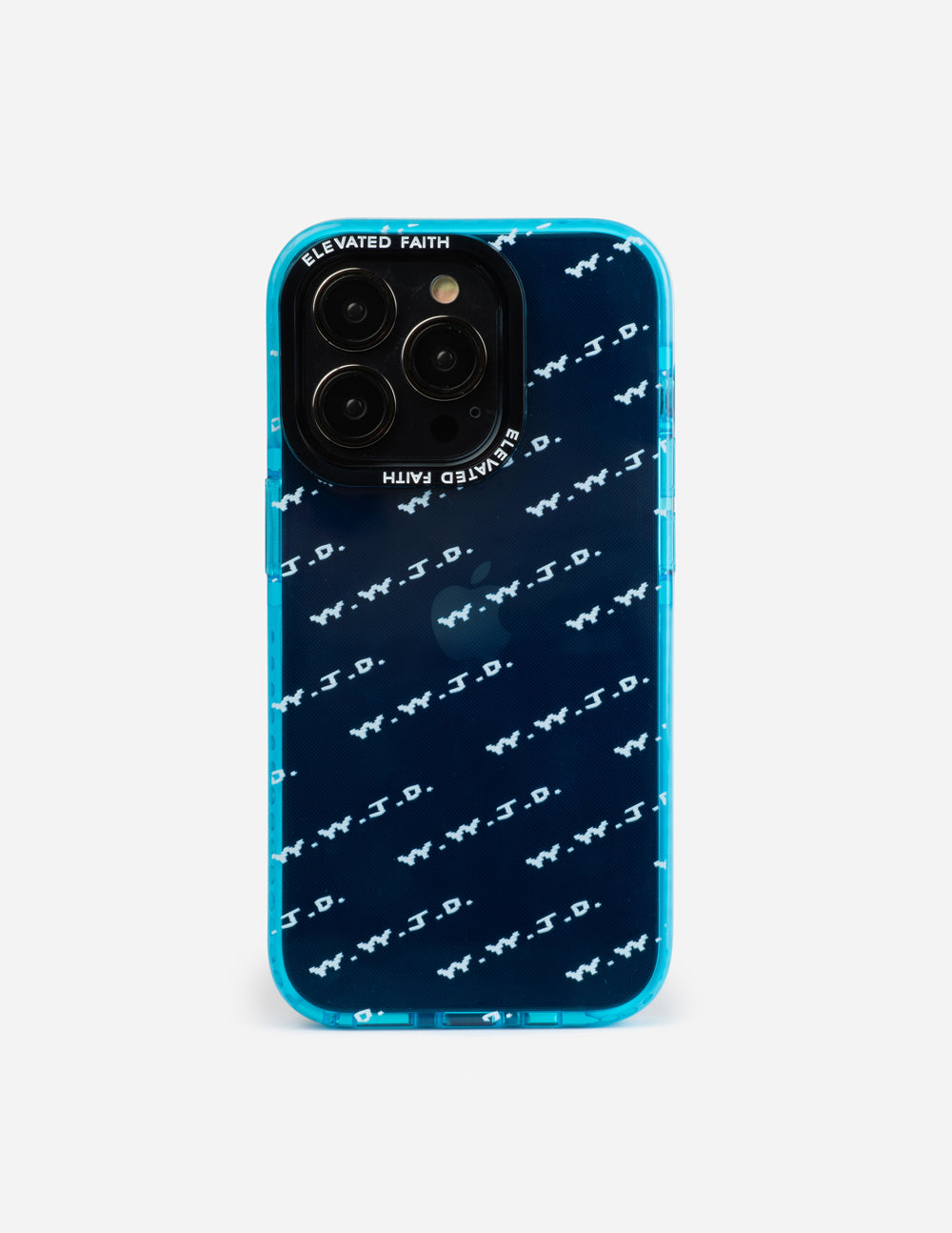 WWJD Phone Case in Translucent Blue with White Logo Print - Image 3