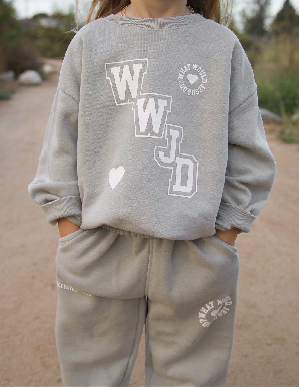 WWJD Varsity Kids Crewneck Sweatshirt - Relaxed Oversized Fit