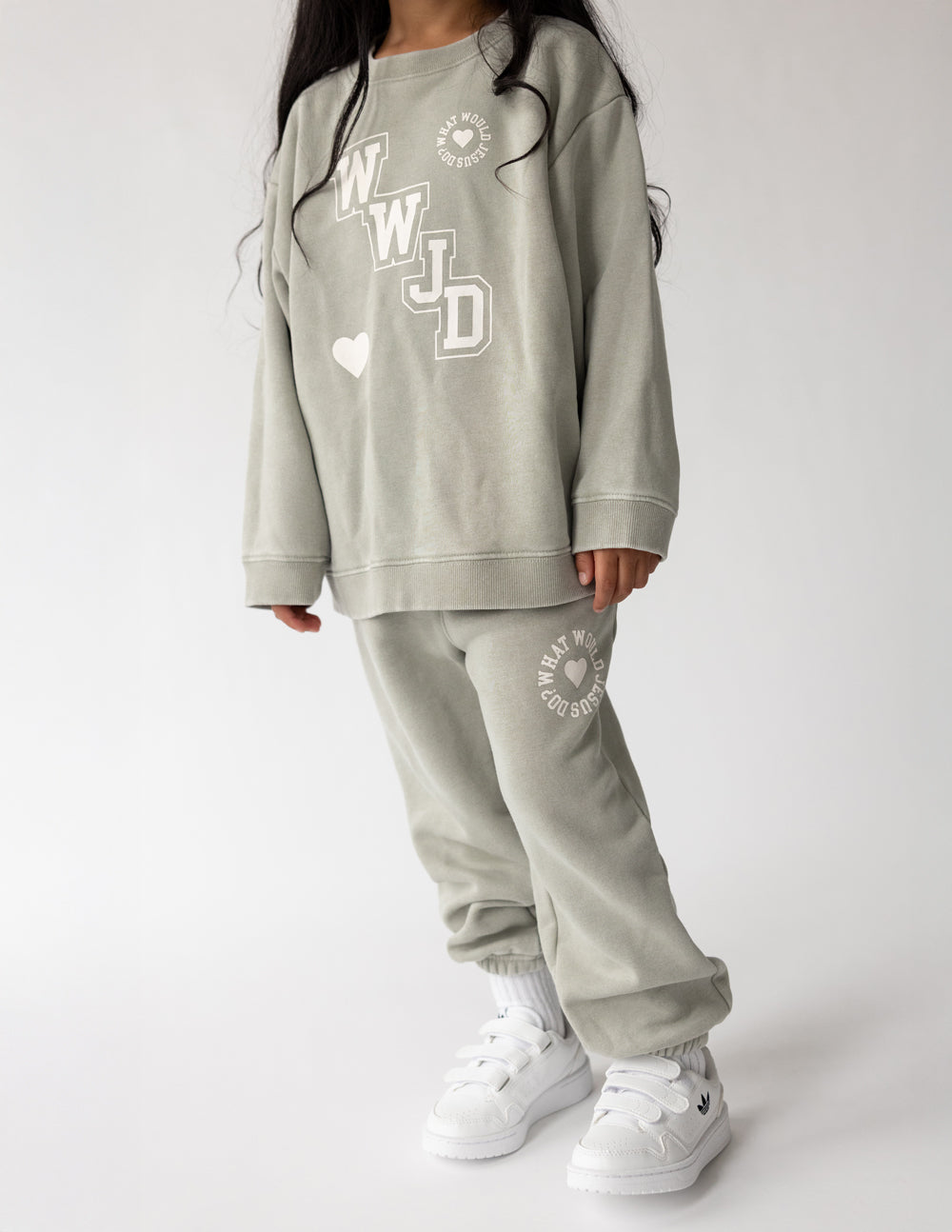 WWJD Varsity Kids Crewneck Sweatshirt - Relaxed Oversized Fit