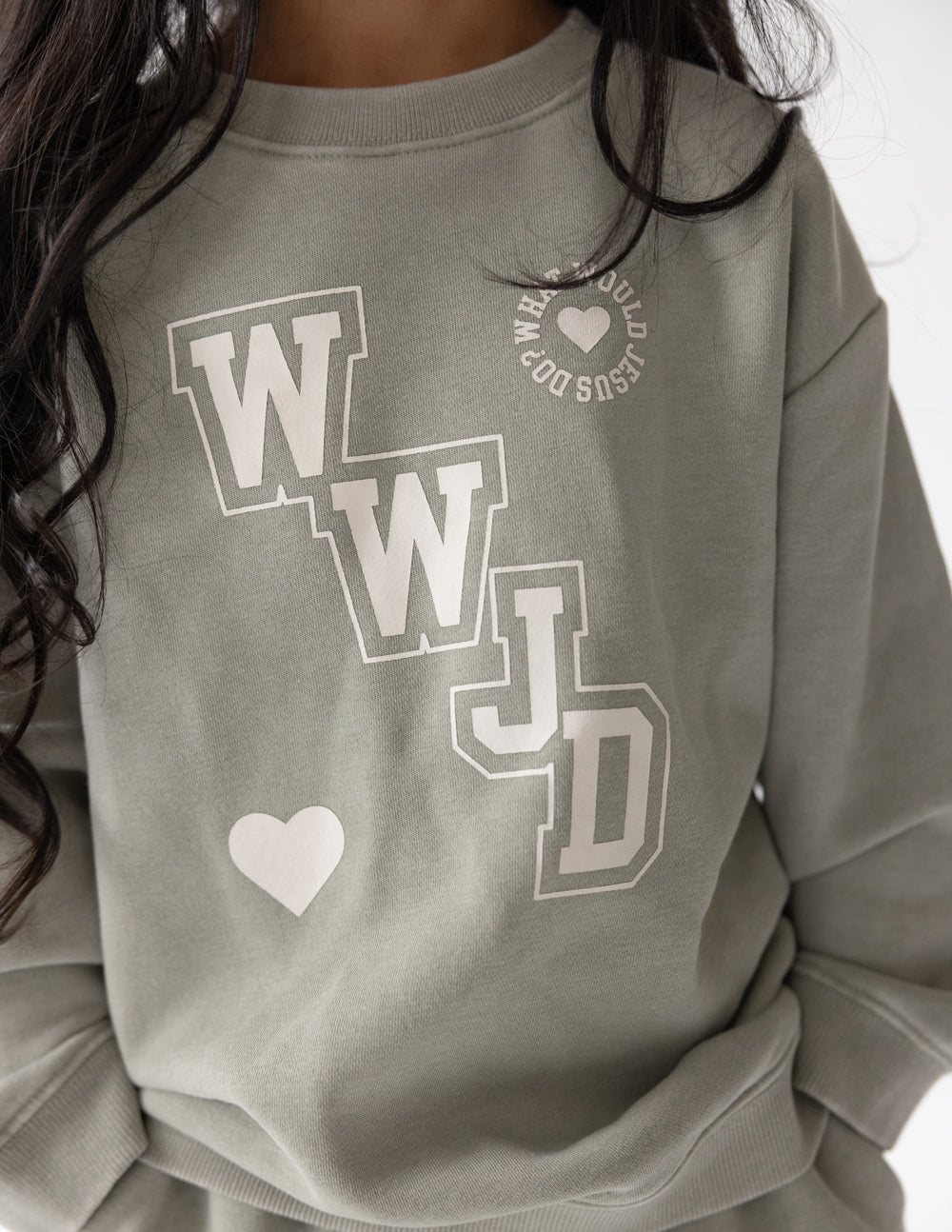 WWJD Varsity Kids Crewneck Sweatshirt - Relaxed Oversized Fit