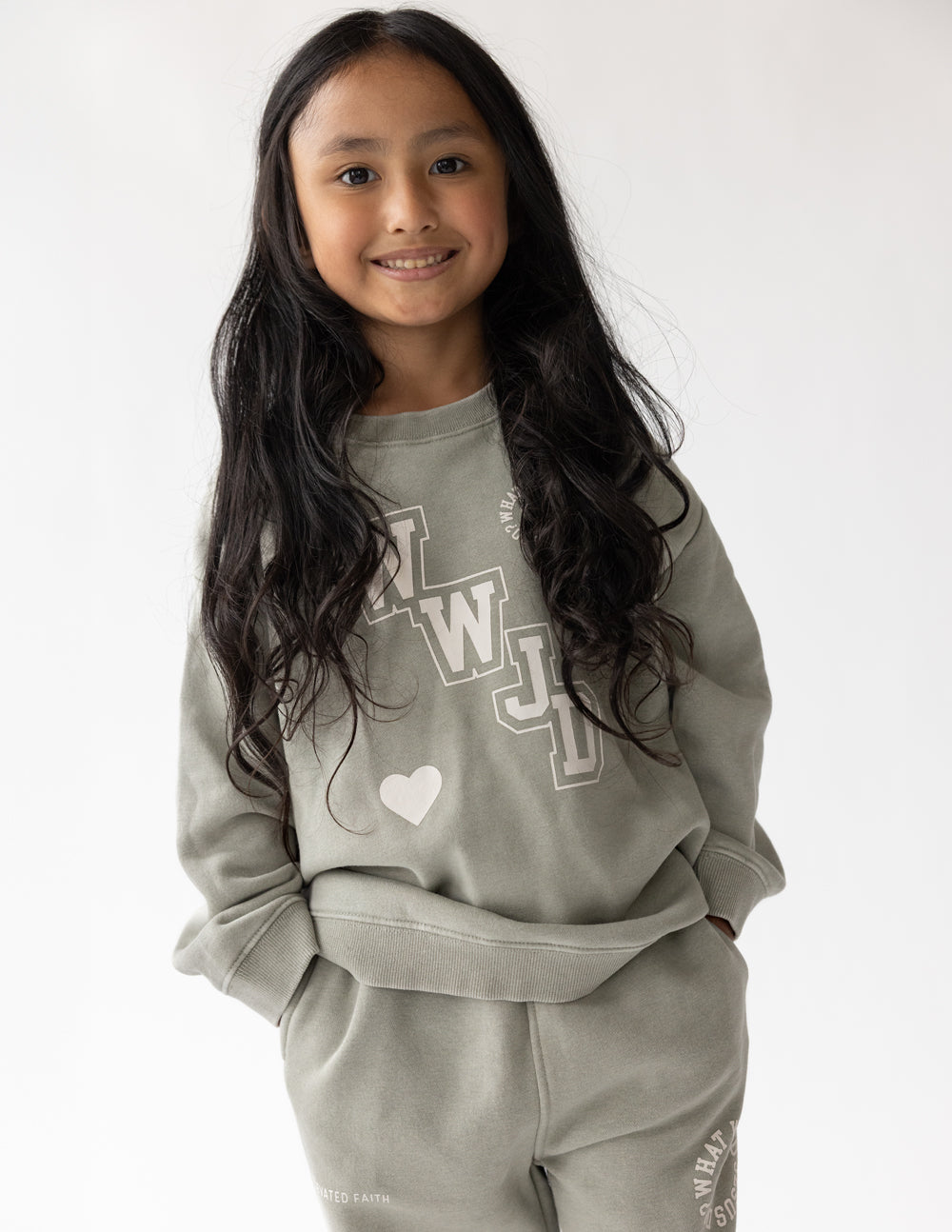 WWJD Varsity Kids Crewneck Sweatshirt - Relaxed Oversized Fit