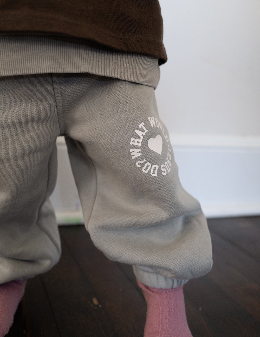 Kids Varsity Sweatpants in Grey and White Relaxed Fit Streetwear