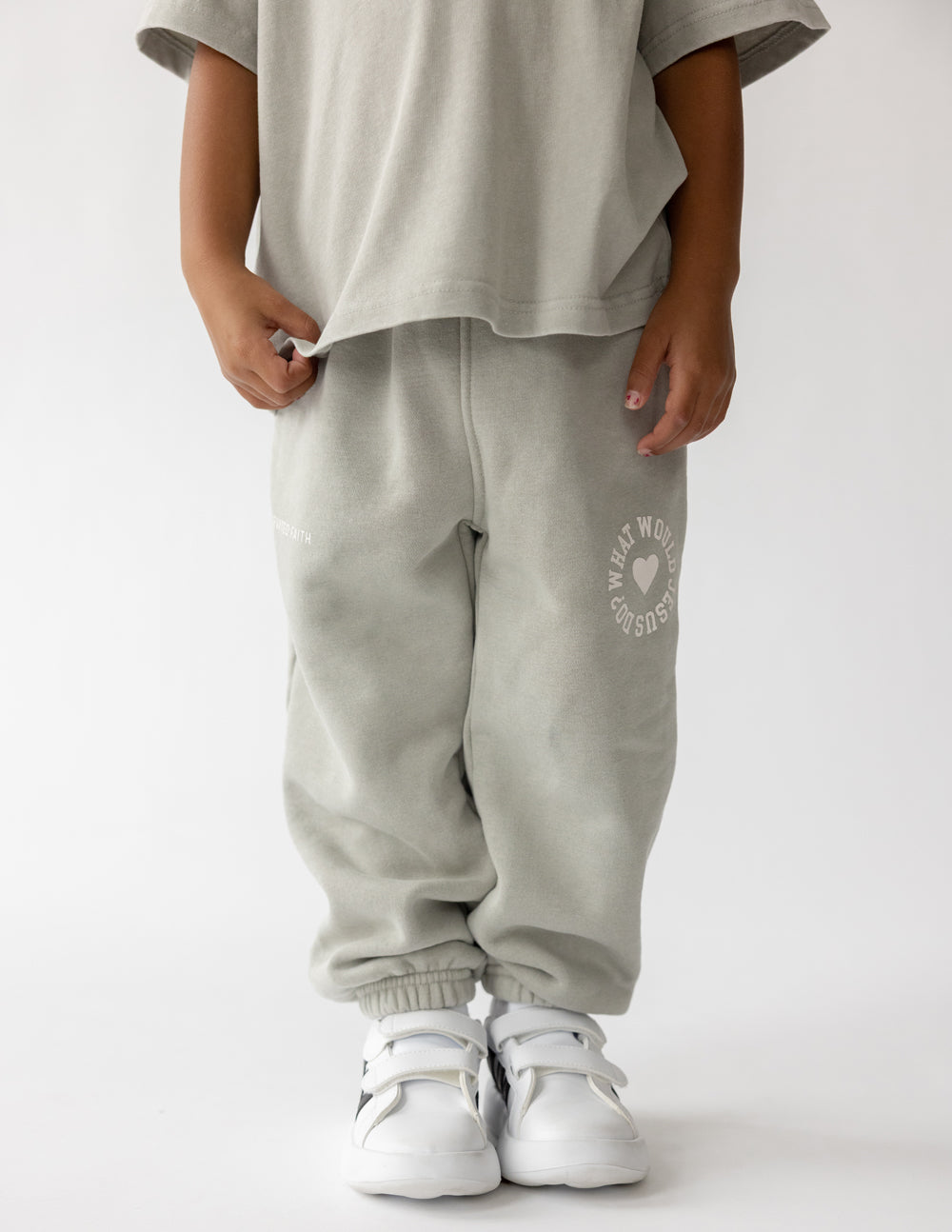 Kids Varsity Sweatpants in Grey and White Relaxed Fit Streetwear