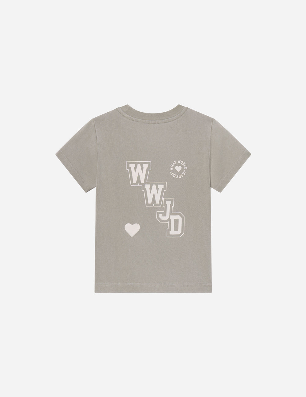 WWJD Varsity Kids Tee in Grey and White
