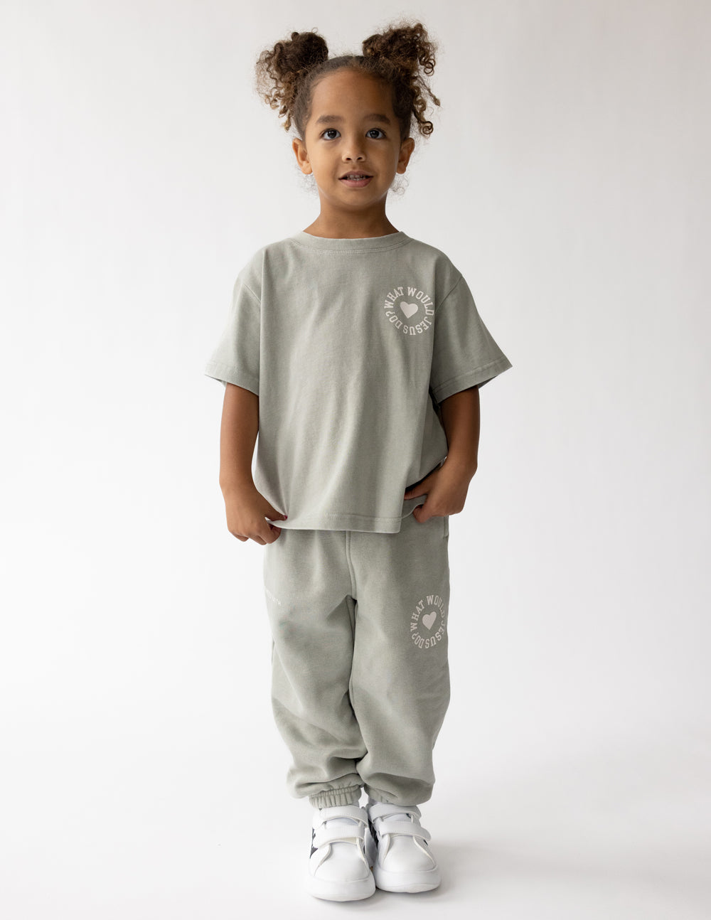 WWJD Varsity Kids Tee in Grey and White