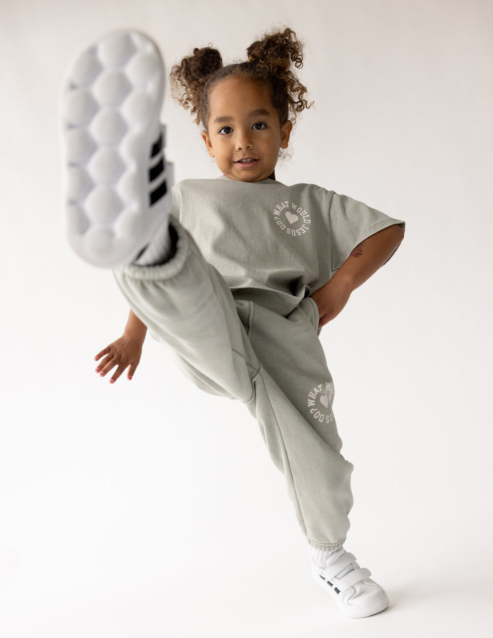 WWJD Varsity Kids Tee in Grey and White